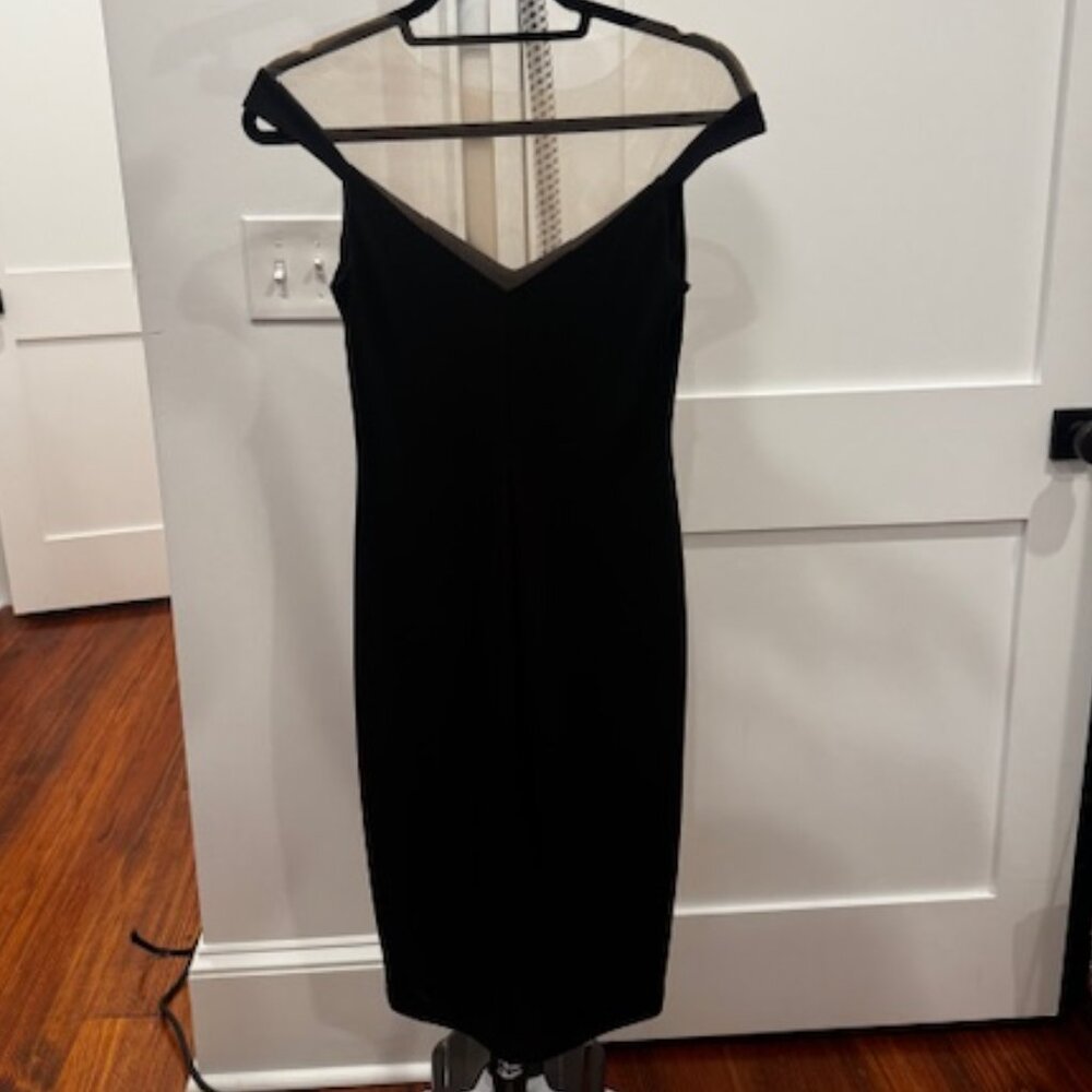 NWT Bailey44 Off Shoulder Black Cocktail Dress, Nude Mesh Neckline, Size S - Picture 3 of 7